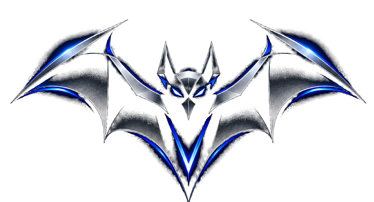 BATVYRA metallic bat emblem with blue detail