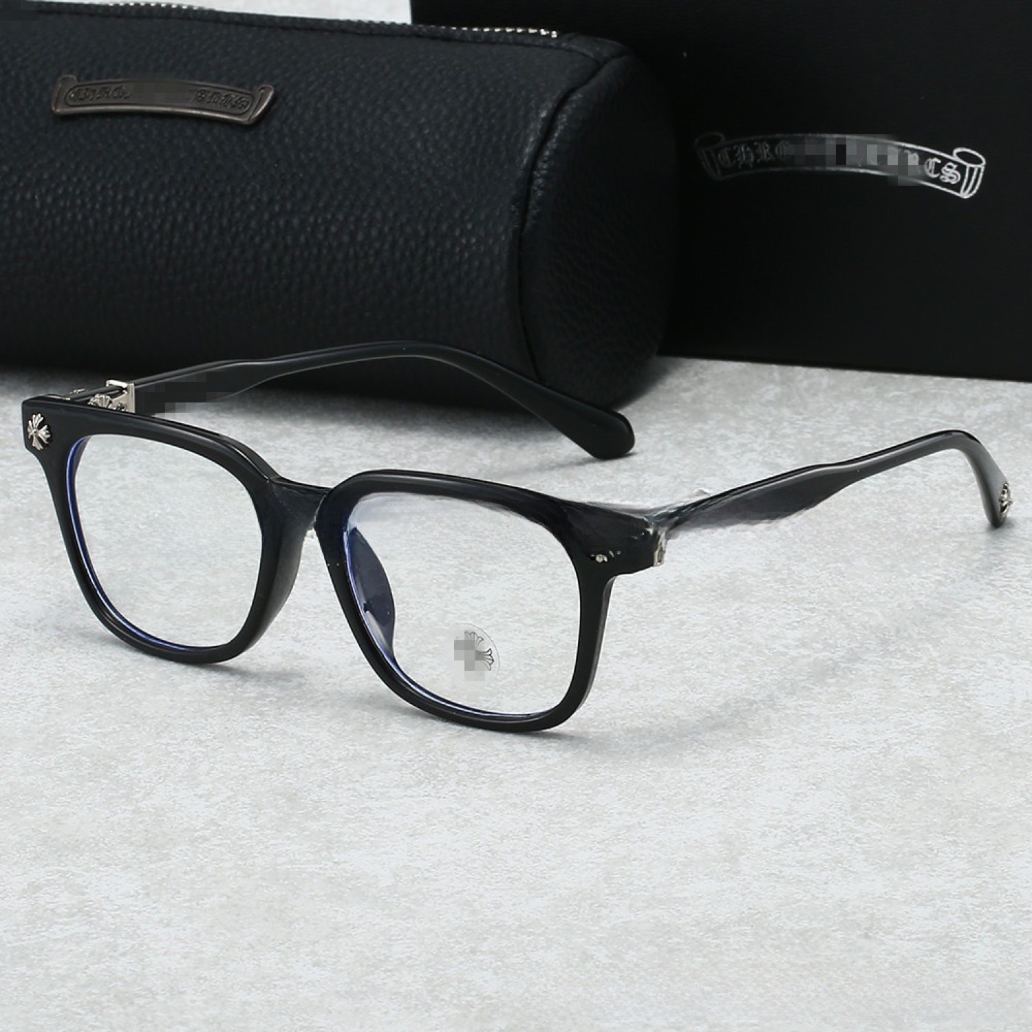 Black Silver clear-lens square eyewear